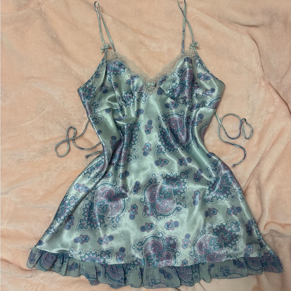 SOLD Blue and Purple Paisley Chemise with Lace Trim
